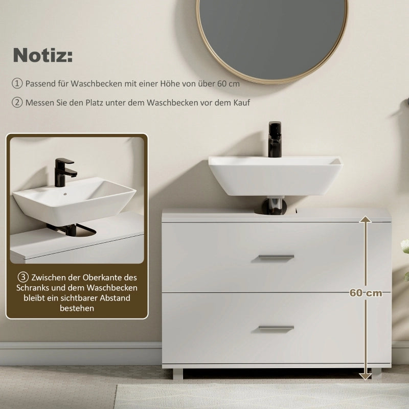 Mobile bagno moderno con 2 cassetti, mobiletto autoportante per lavabo senza zoccolo, bianco
