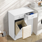 Mobiletto da Bagno 2Cassetti 2Portabiancheria Integrati 70x38 H 90cm Legno Bianco