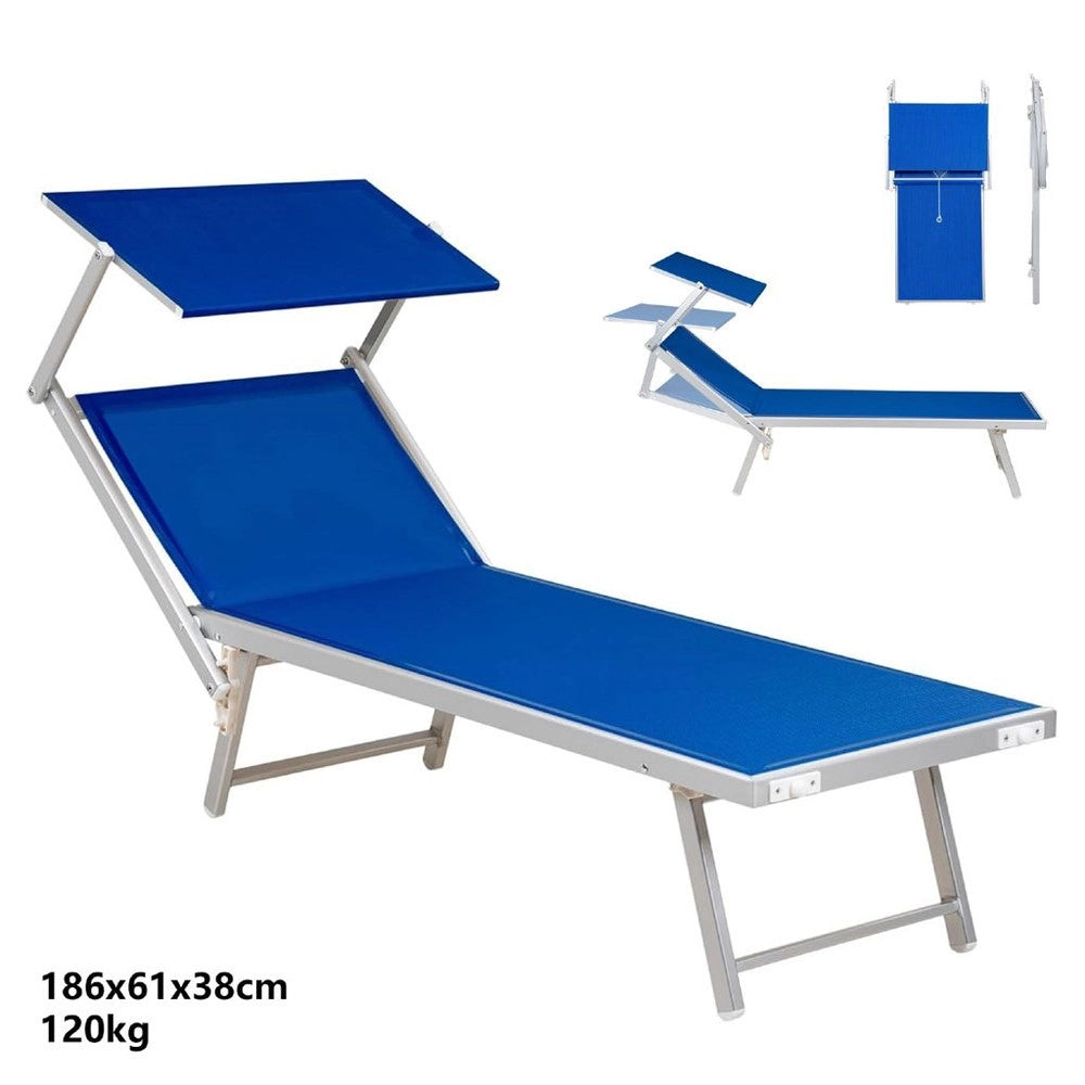 Trade Shop - Lettino Pieghevole Prendisole In Alluminio Textilene Con Parasole Orientabile 186x61x38cm -