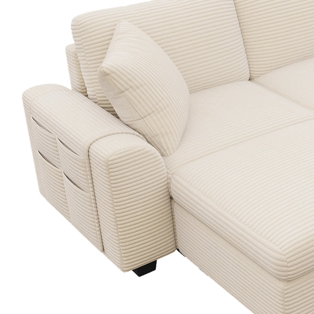 DIVANO Angolare Modulare 6 Posti 311 x 139 x 85 cm Corduroy Beige con ottomana