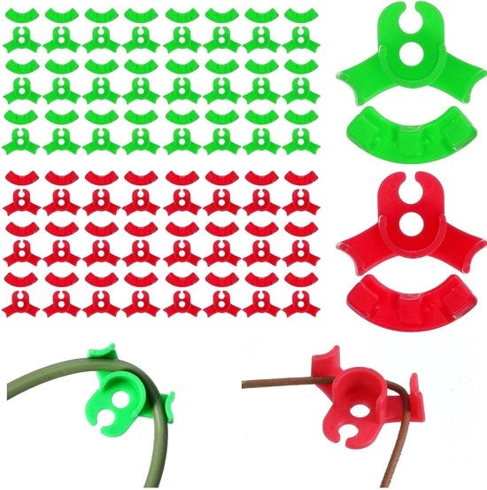 Set di 60 clip per piante in plastica per l'addestramento delle piante, bender per angoli di 90 gradi per piegare i steli delle piante e cambiare la direzione della crescita (rosso, verde)