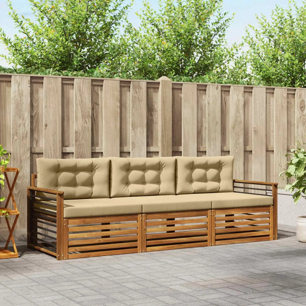 Set di divani da esterno con cuscino 3 pcs Naturale e Beige