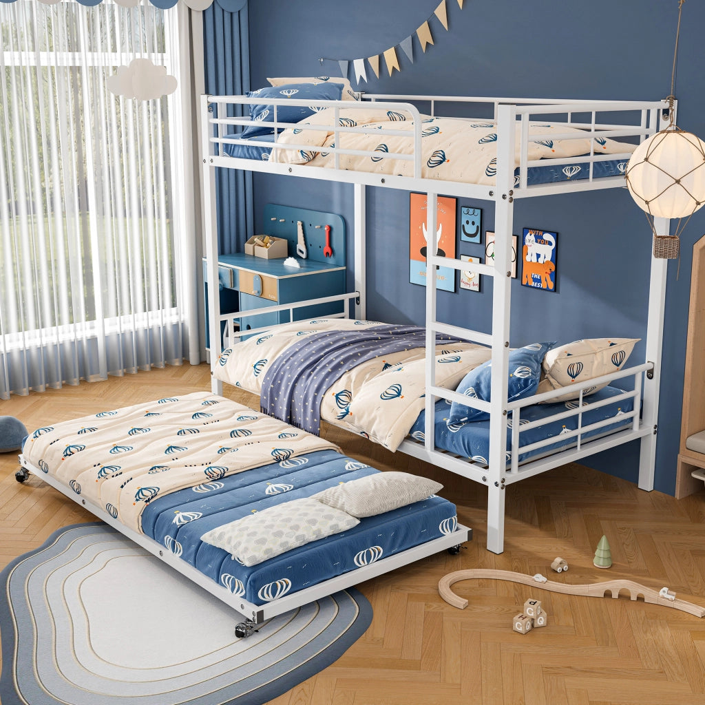 Letto a castello con letto estraibile metallo bianco 90x200cm&90x190cm