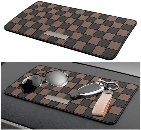 Matrice Antislip Multifunzionale per Auto - 27x15x0,3 cm - PVC - 2 Colori (Nero/Bruno) - Regolabile per Occhiali, Telefono e Monete - Housse per Pannello Portaoggetti