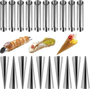 Mallen in forma di cannoli 16 pezzi in acciaio inossidabile tubi per crema tubi per schiuma tubi a spirale per schiuma tubi a cono