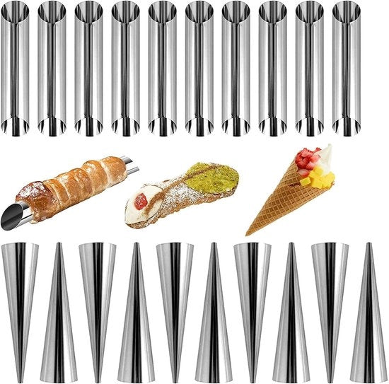 Mallen in forma di cannoli 16 pezzi in acciaio inossidabile tubi per crema tubi per schiuma tubi a spirale per schiuma tubi a cono