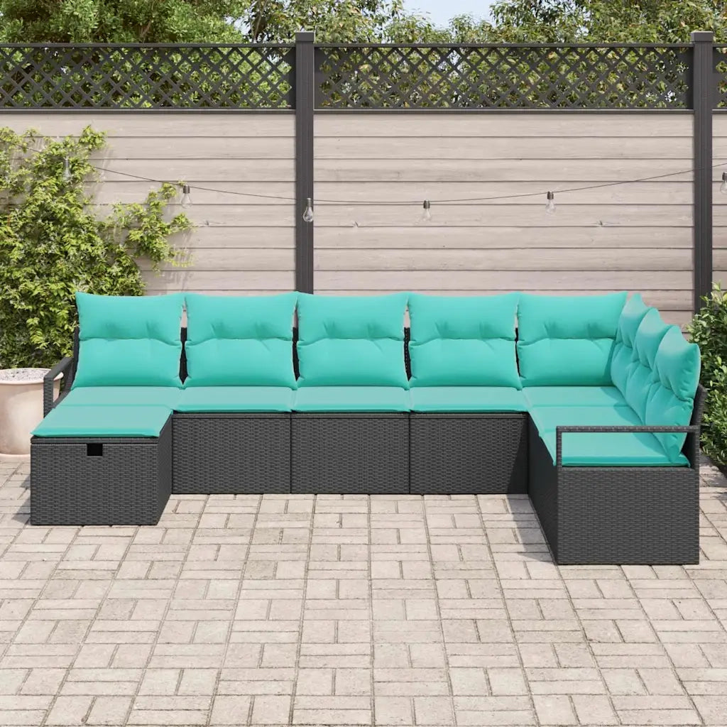 Set di divani con cuscino 8 pcs Nero polyrattan