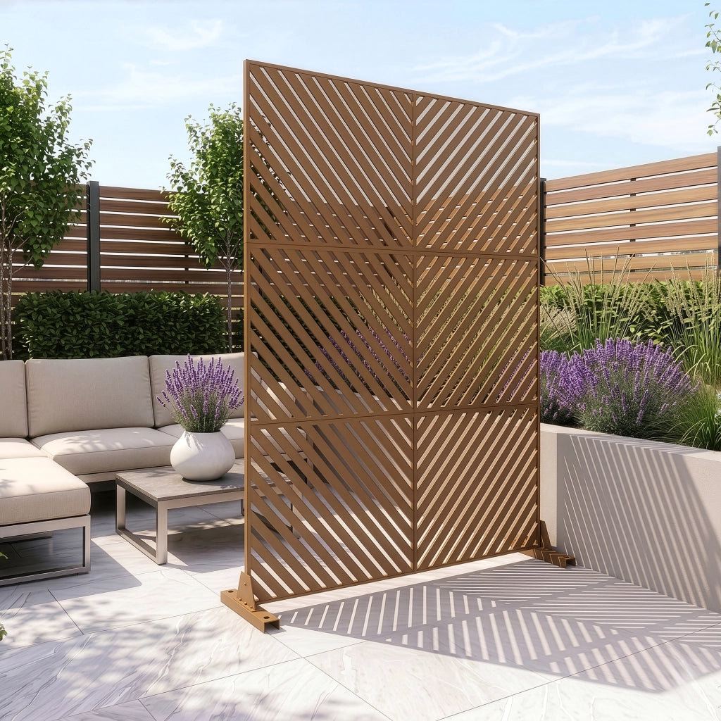 Pannello Divisorio Kekan con Struttura Decorativa in Acciaio 180 x 120 cm - Marrone casa.pro