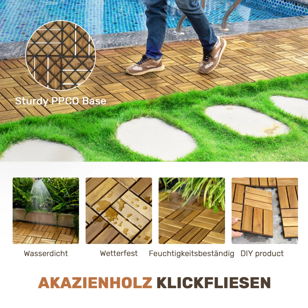 Piastrelle da esterno a incastro in legno di acacia giallo set da 22 pezzi per giardino balcone e piscina