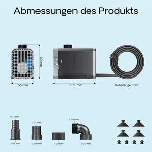 CHJ-1500-10 Pompa da laghetto 1500l/h 25W Filtro e pompa per ruscelli Cavo da 10 m