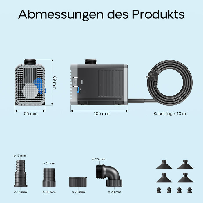 CHJ-1500-10 Pompa da laghetto 1500l/h 25W Filtro e pompa per ruscelli Cavo da 10 m