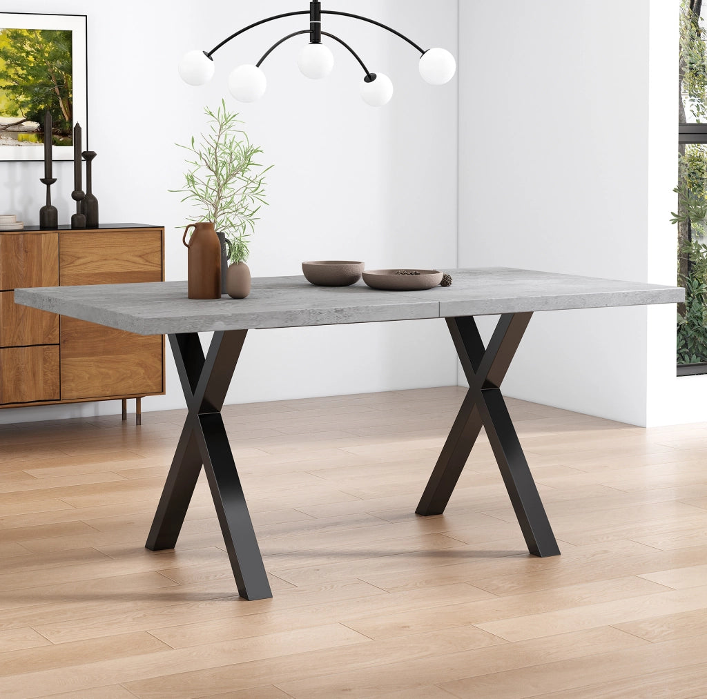 Tavolo moderno in MDF e metallo grigio e nero con gambe incrociate