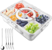 Snackbox con contenitori e coperchio, BPA-free, lavabile in forno a microonde, inclusa 4 forchette e 1 cucchiaio - ideale per frutta, noci, dolci, picnic e viaggio