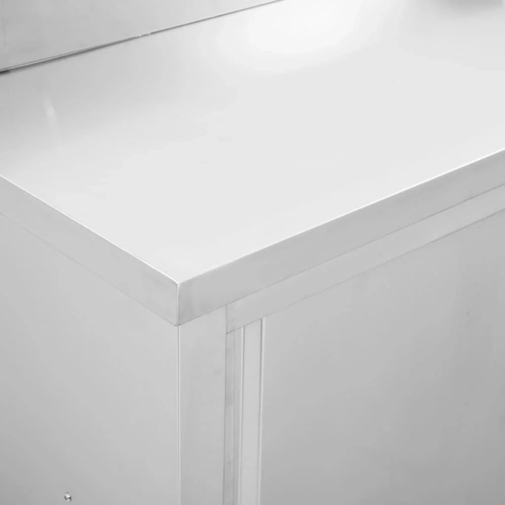 Tavolo da lavoro con ante scorrevoli mobiletto da cucina mobiletto per ristoranti/hotel/mense 120 x 50 x (95-97) cm acciaio inox 02_0001899