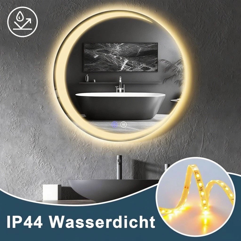 ZMH Specchio da bagno con illuminazione 70cm Specchio da parete moderno rotondo IP44 dimmerabile per il bagno