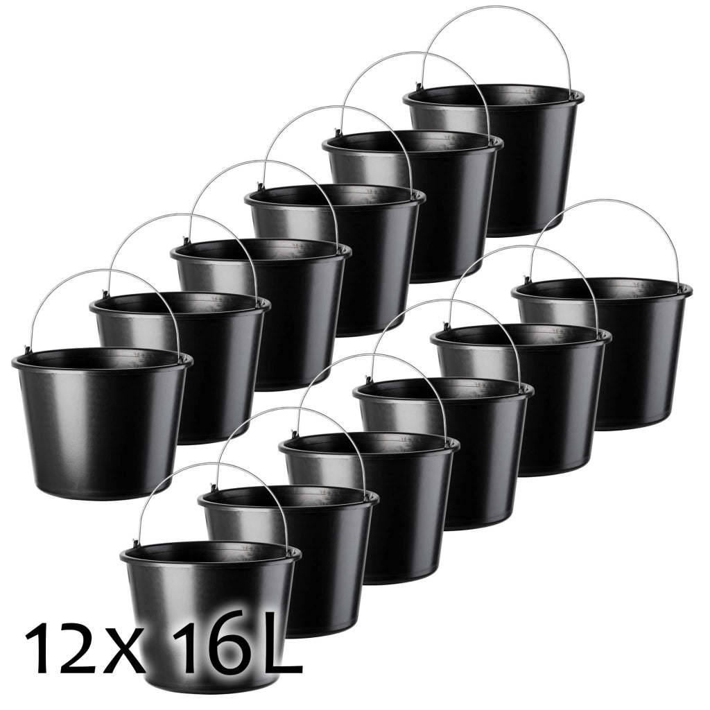 Secchio da costruzione KADAX da 16 litri, secchi in plastica resistenti per uso domestico e giardinaggio, confezione da 12 pezzi.