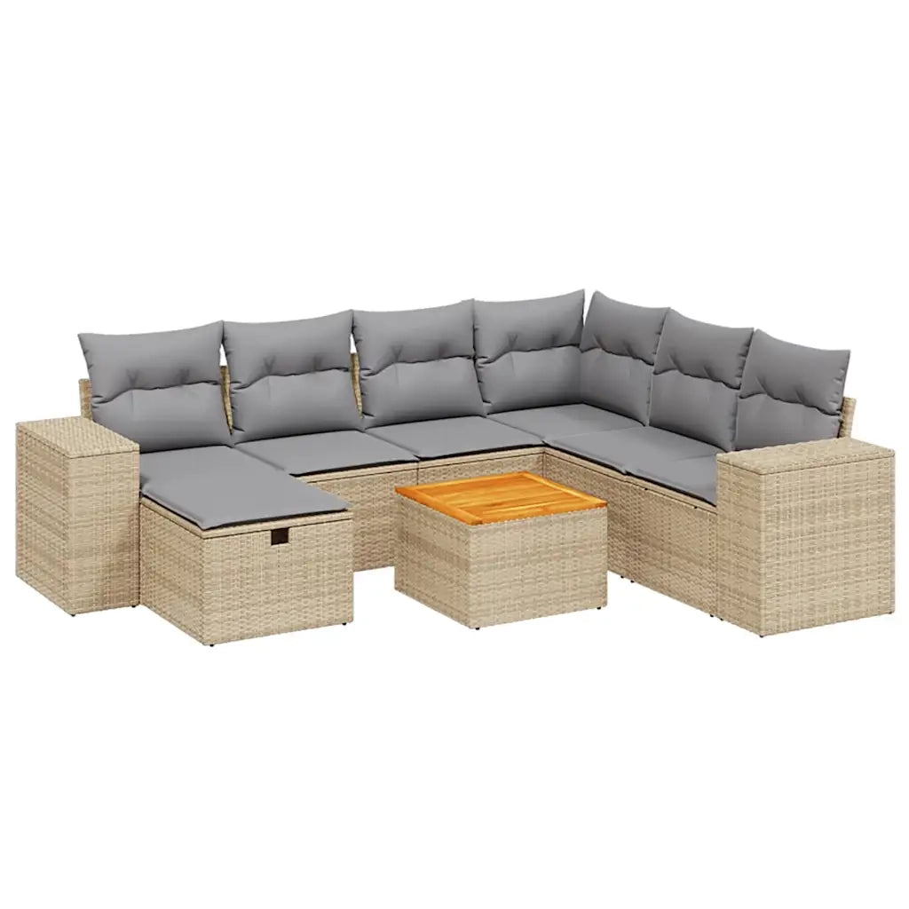 Set Divano da Giardino 8 pz con Cuscini Beige Misto Polyrattan 3265189