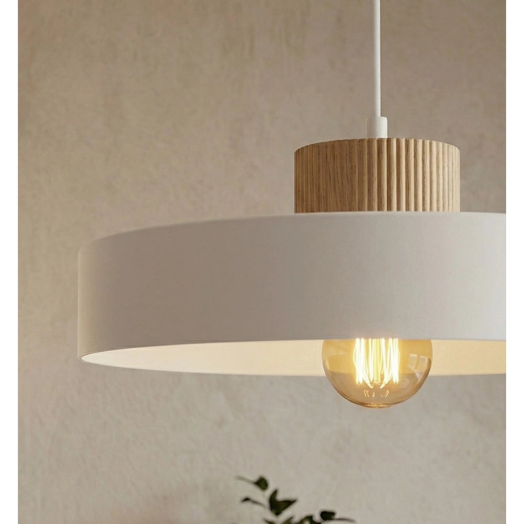 Lampada a sospensione KIVI in acciaio bianco e legno naturale