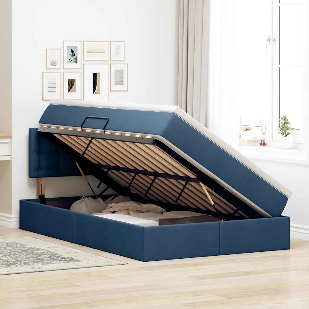 Letto con contenitore e LED con led Blu 120 x 190 cm Tessuto 3371261