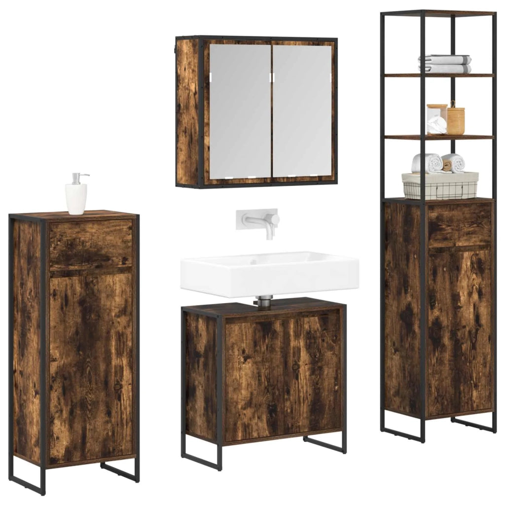 Set di mobili per il Bagno | Armadio da bagno Rovere fum¨¦ Legno multistrato