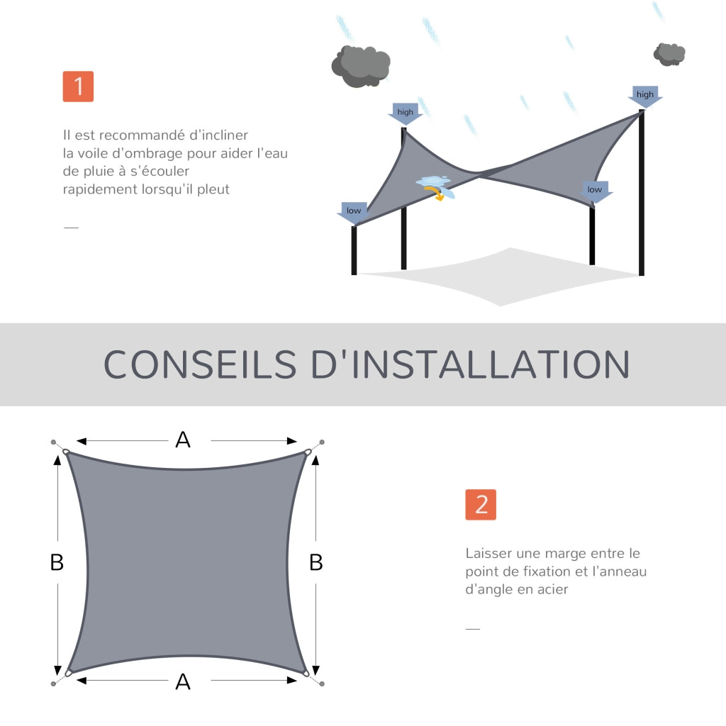 Tenda da sole rettangolare 6x4m polietilene alta densit¨¤ protezione UV con sacco di riporo ¨C zephmum ¨C colore grigio