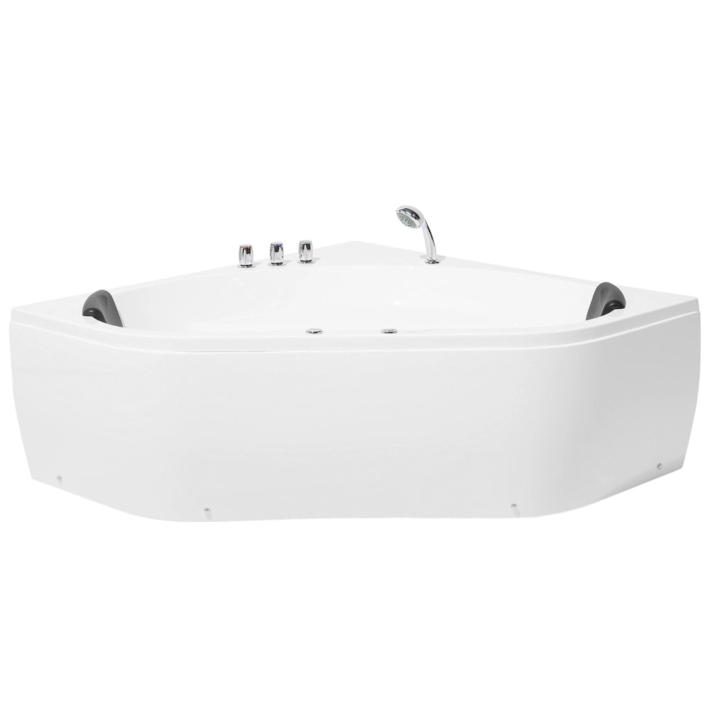 Vasca ad angolo in acrilico bianco 140 x 140 cm 2 persone getti massaggianti poggiatesta luci a LED