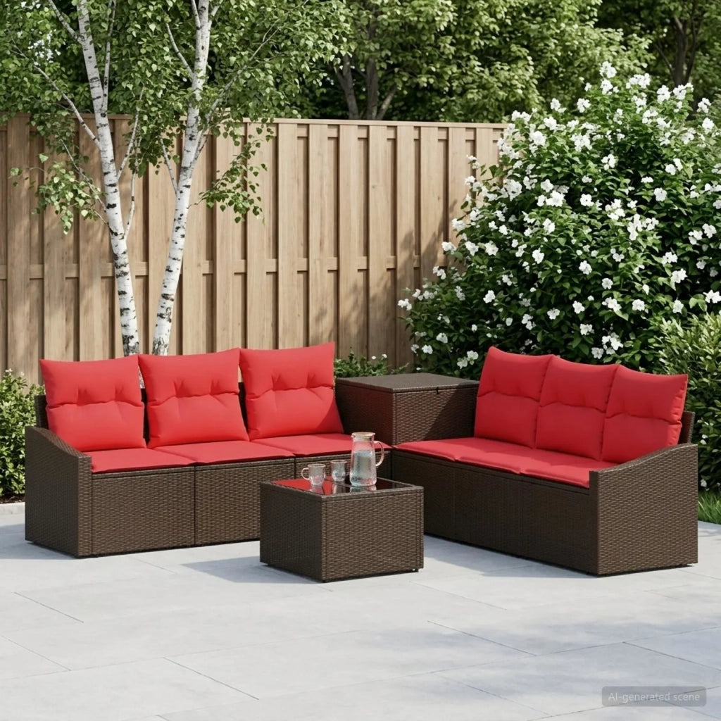 Set di divani 8 pz Marrone e Rosso Rattan sintetico e Acciaio 3448219