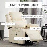 Poltrona Alzapersona Reclinabile a 160° con Poggiapiedi e Telecomando, in Pelle PU e Acciaio, 76x90x105 cm, Crema