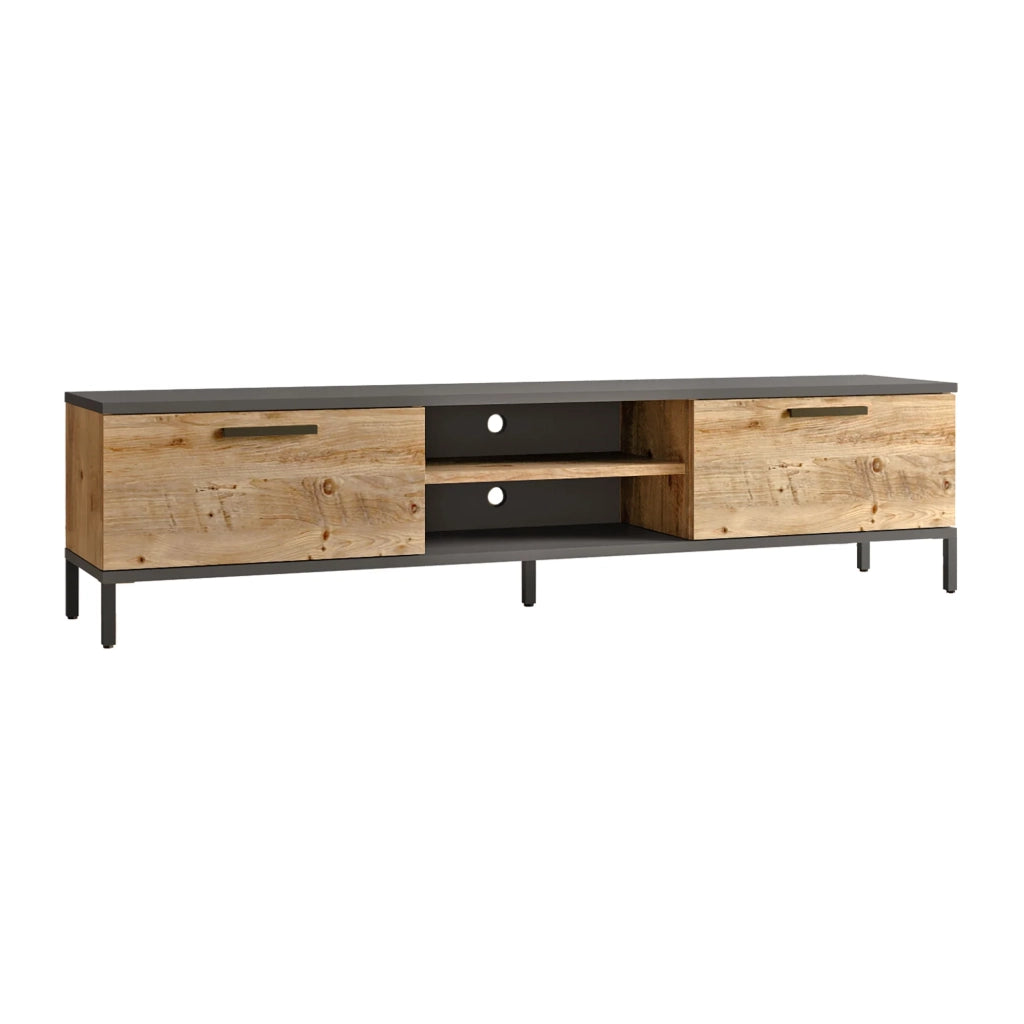 Mobile TV con 2 ante 39 x 160 x 35 cm effetto rovere rustico/antracite 03_0007794