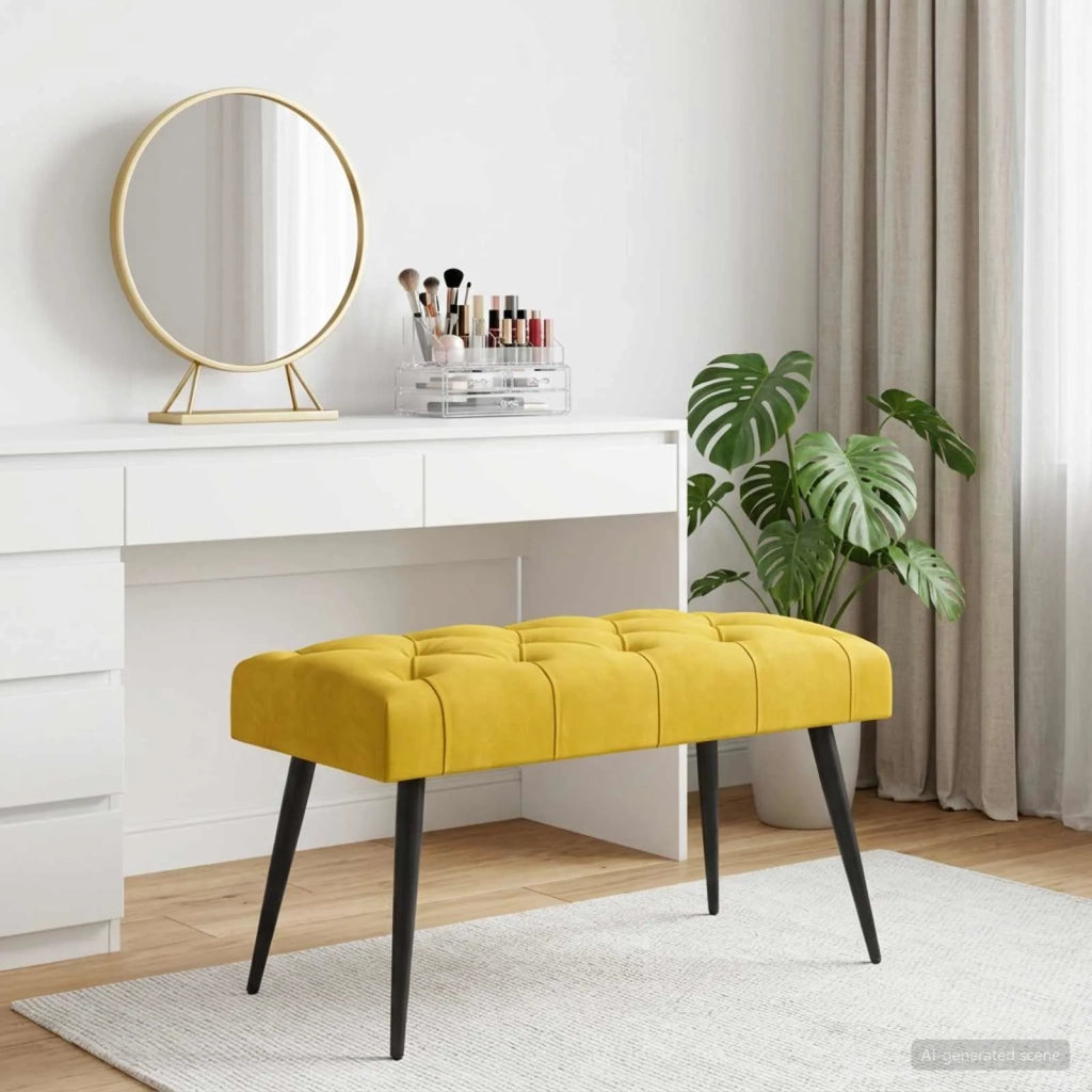 Panchina con bottoni imbottiti Giallo 80 x 40 x 46 cm Velluto 42038564