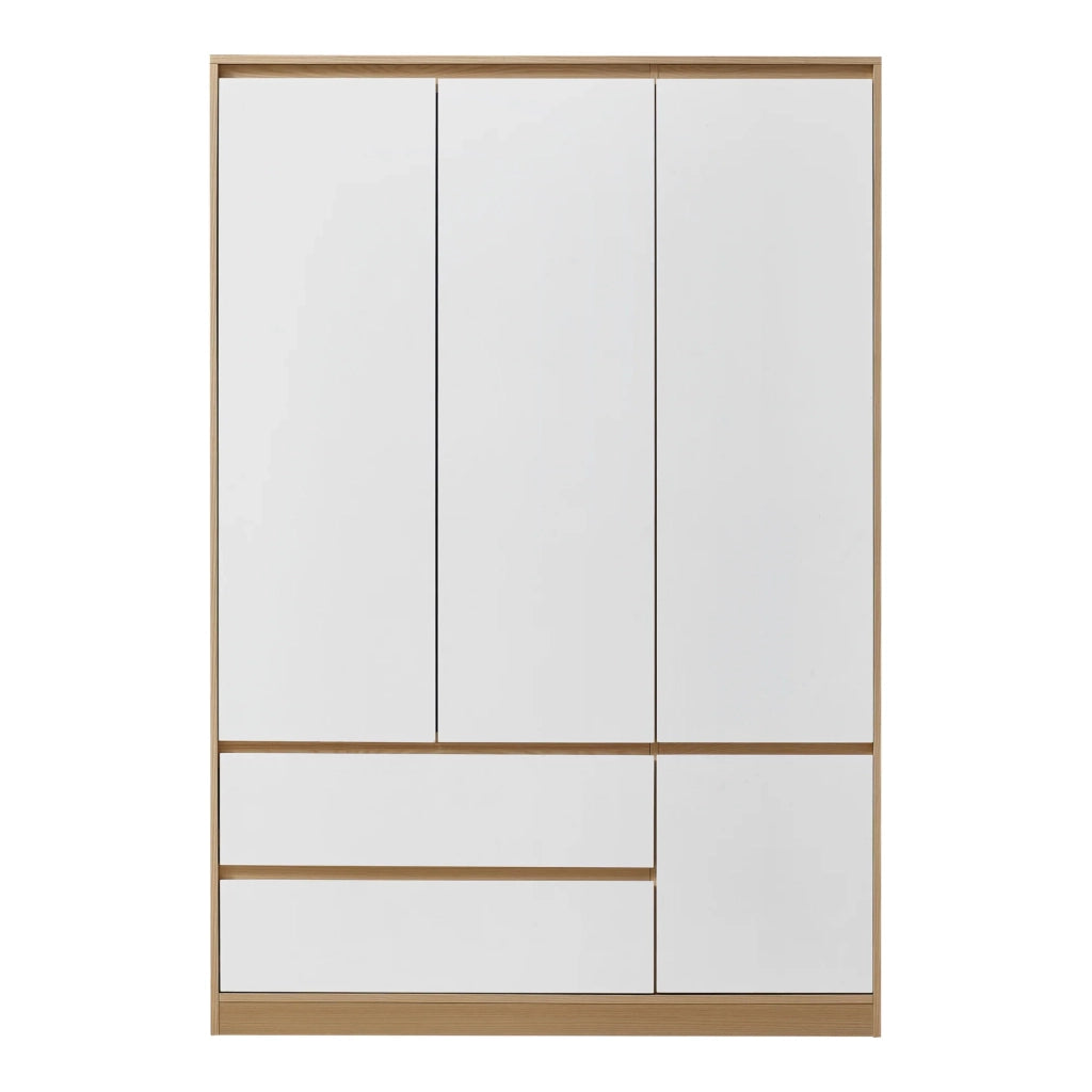 Armadio moderno per camera da letto mobile contenitore senza tempo con 6 ripiani e 2 cassetti MDF 176 x 120 x 52 cm effetto rovere bianco 03_0006365