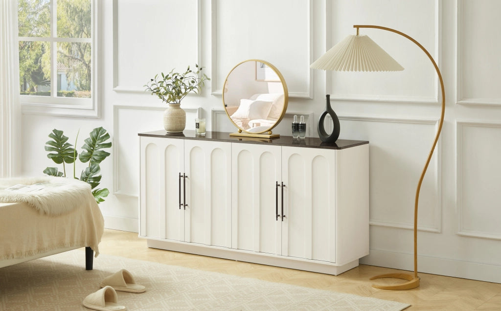 Sideboard con 4 porte e cerniere soft-close, 160 cm, bianco e nero con fissaggio a parete