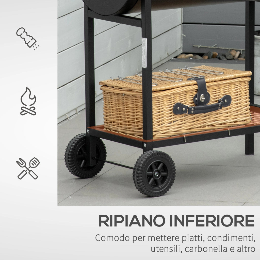 Easycomfort Barbecue in Acciaio con 2 Griglie Indipendenti, 2 Ruote e Ripiano Inferiore | Nero | 90cm x 45cm x 96cm
