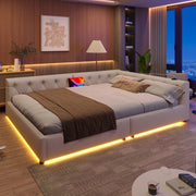 Letto Divano con Rete a Doghe e LED ¨C MINIMAL ¨C Tessuto Beige 140x200