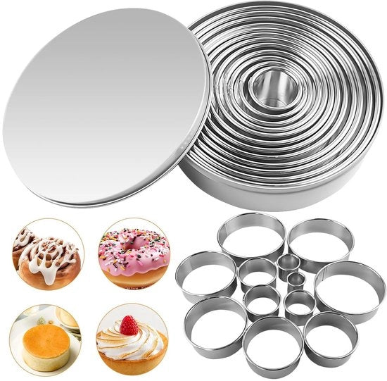 Set di stampi per biscotti e donuts in acciaio inossidabile - 12 pezzi - forma rotonda - altezza 3cm - per biscotti e donuts