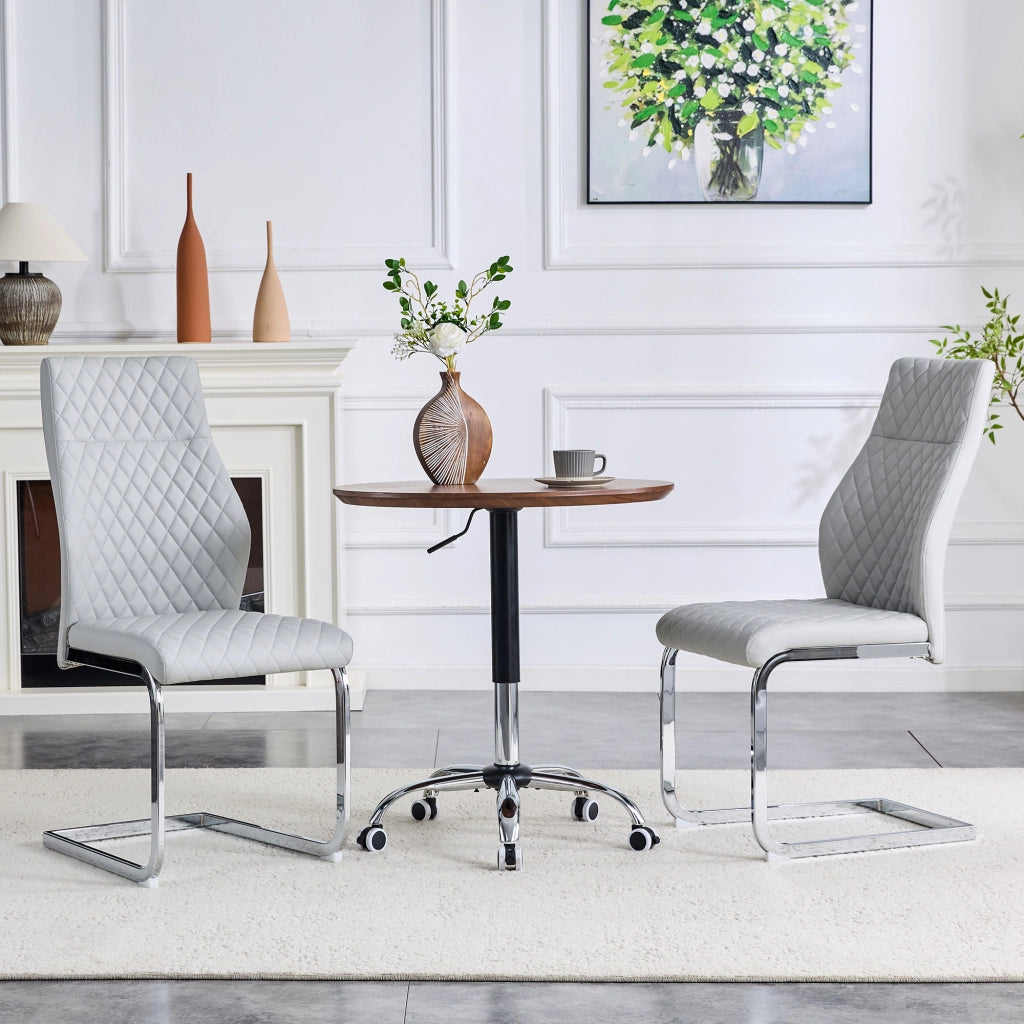 Sedia da pranzo set da 2 in pelle PU con schienale alto e seduta imbottita, struttura in metallo, grigio chiaro