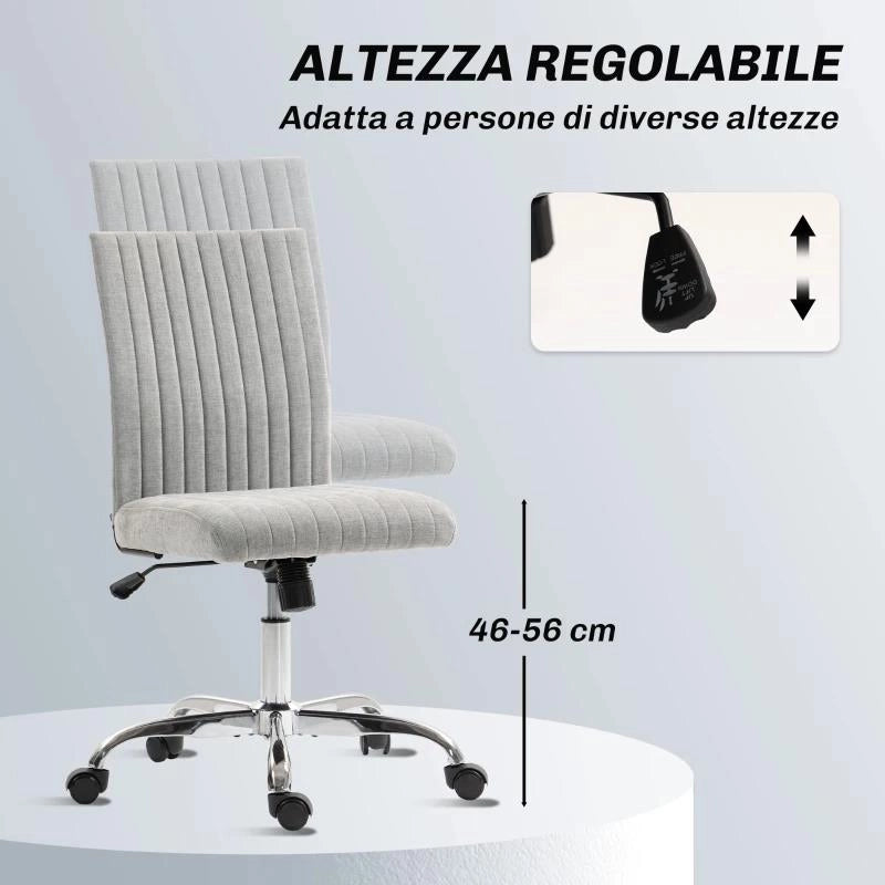 SEDIA UFFICIO SENZA BRACCIOLI CON ALTEZZA REGOLABILE E SEDUTA GIREVOLE, RIVESTIMENTO IN TESSUTO, GRIGIO