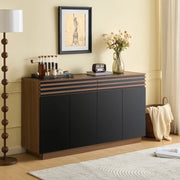 Credenza 150x40x85 cm in MDF marrone effetto legno e nero con 4 ante e 2 cassetti