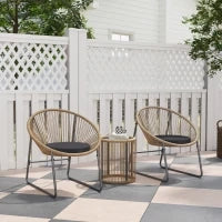 Set da Giardino 3 Pezzi in Rattan e Acciaio con 2 Sedie con Cuscini e Tavolino da Caffè a Cilindro, Multicolore