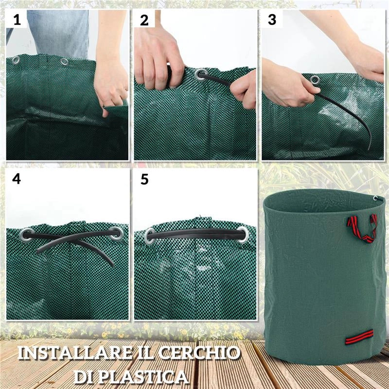 SET 3 SACCHI PER RIFIUTI DA GIARDINO DA 300 L CON MANICI RICHIUDIBILI E RIUTILIZZABILI Ø 67X84 CM VERDE