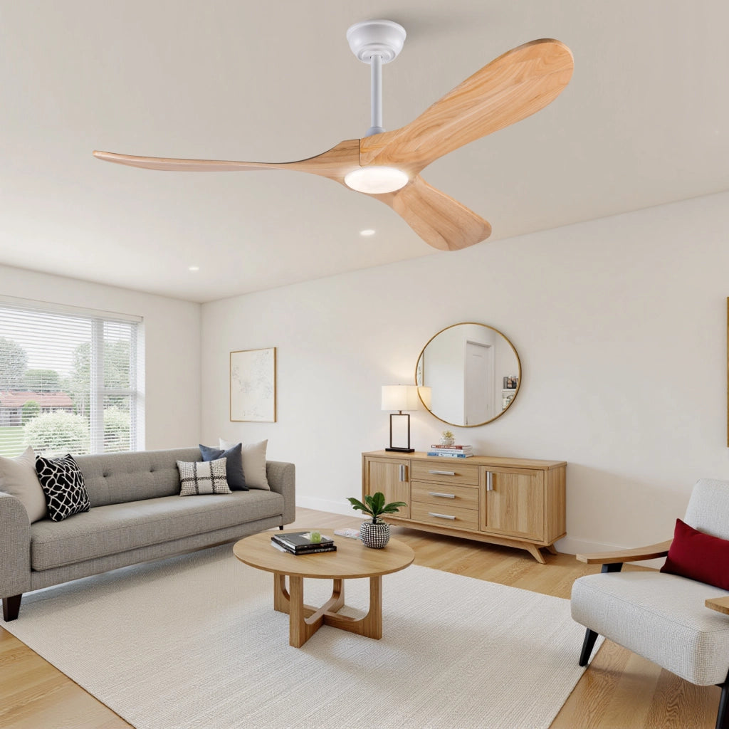 Ventilatore da soffitto 52 pollici con illuminazione e telecomando, 3 pale legno massello, 3CCT dimmerabile, 6 velocit¨¤ silenzioso
