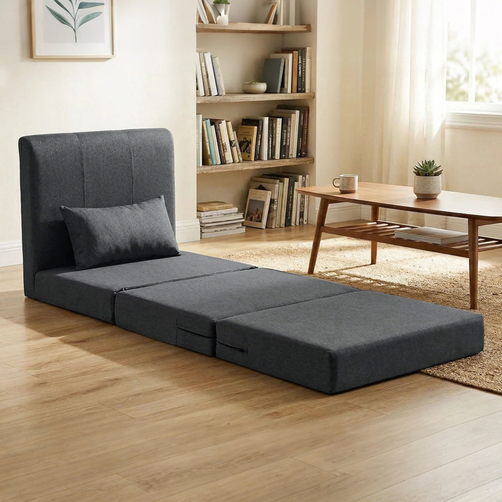 Letto divano imbottito pieghevole ¨C zephmum ¨C tessuto lino grigio scuro