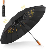 Paraplu XXL stormbestendig con manico in legno - nero per 2 persone