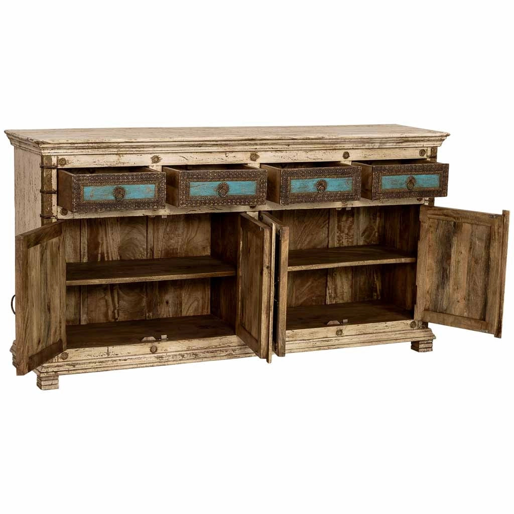 Credenza in legno artigianale, 180x45x96h cm, bianco