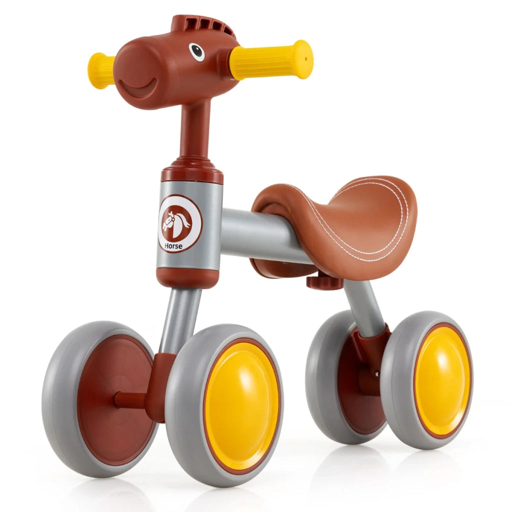 Bicicletta senza pedali a quattro ruote 55 x 24 x 44 cm sicurezza rinforzata design a testa di cavallo acciaio al carbonio marrone 20_0011662