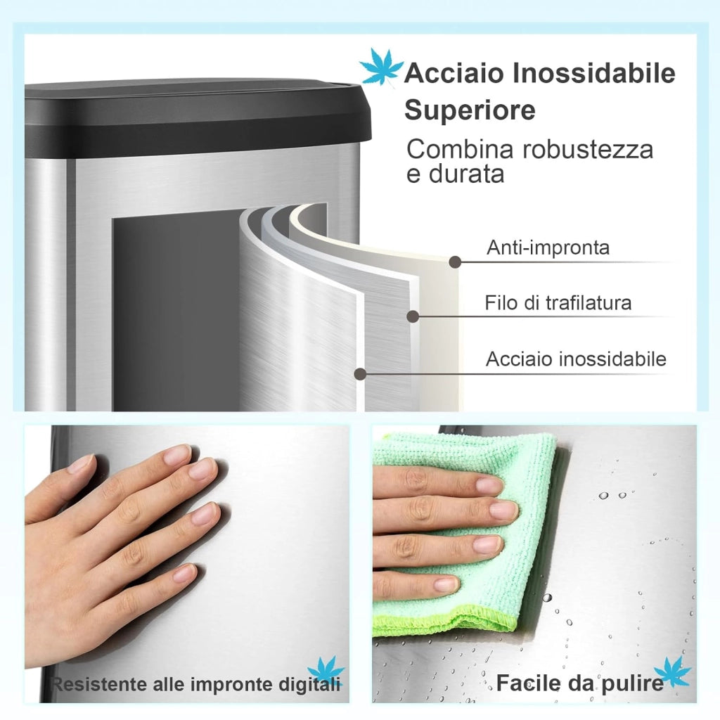 Bidone per Pattumiera da 50 L, Pattumiera da Cucina con Pedale, Coperchio e Scomparto Deodorante, Ideale per Casa Ufficio (50L, Argento)