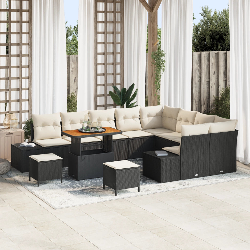 Set di Divani da Giardino  12 Pezzi con Cuscini Nero Polyrattan Acacia
