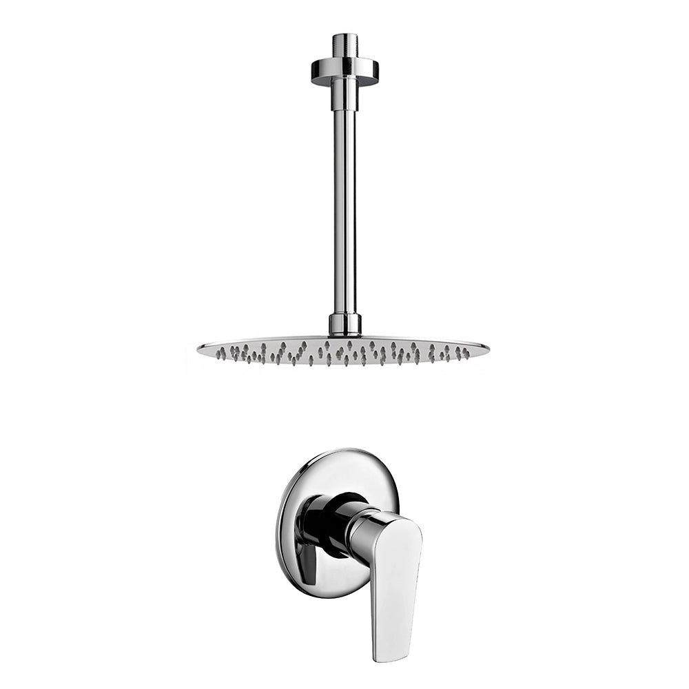 Set doccia con miscelatore, braccio verticale 30 cm e soffione 25cm cromo design tondo