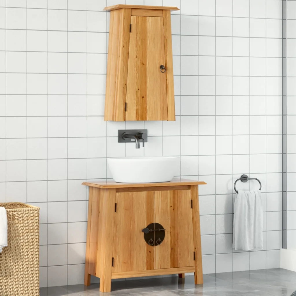 Set Mobili da Bagno | Armadio da bagno 2 pz in Legno Massello di Pino