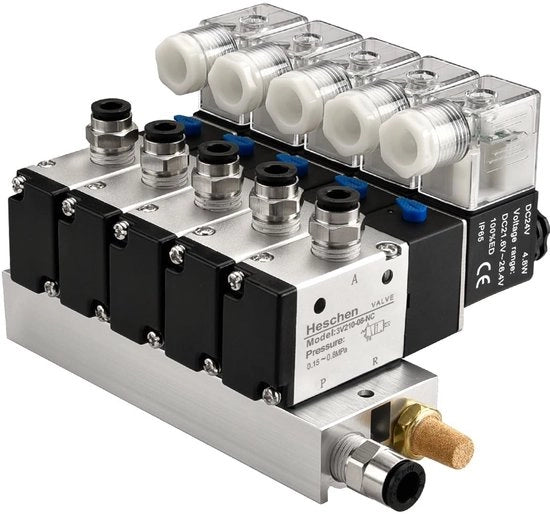 Valvola elettrica pneumatica magnetica 5 porte - Alluminio - 3/2 modo - Adatta per sistemi pneumatici - Modello 3V210-08